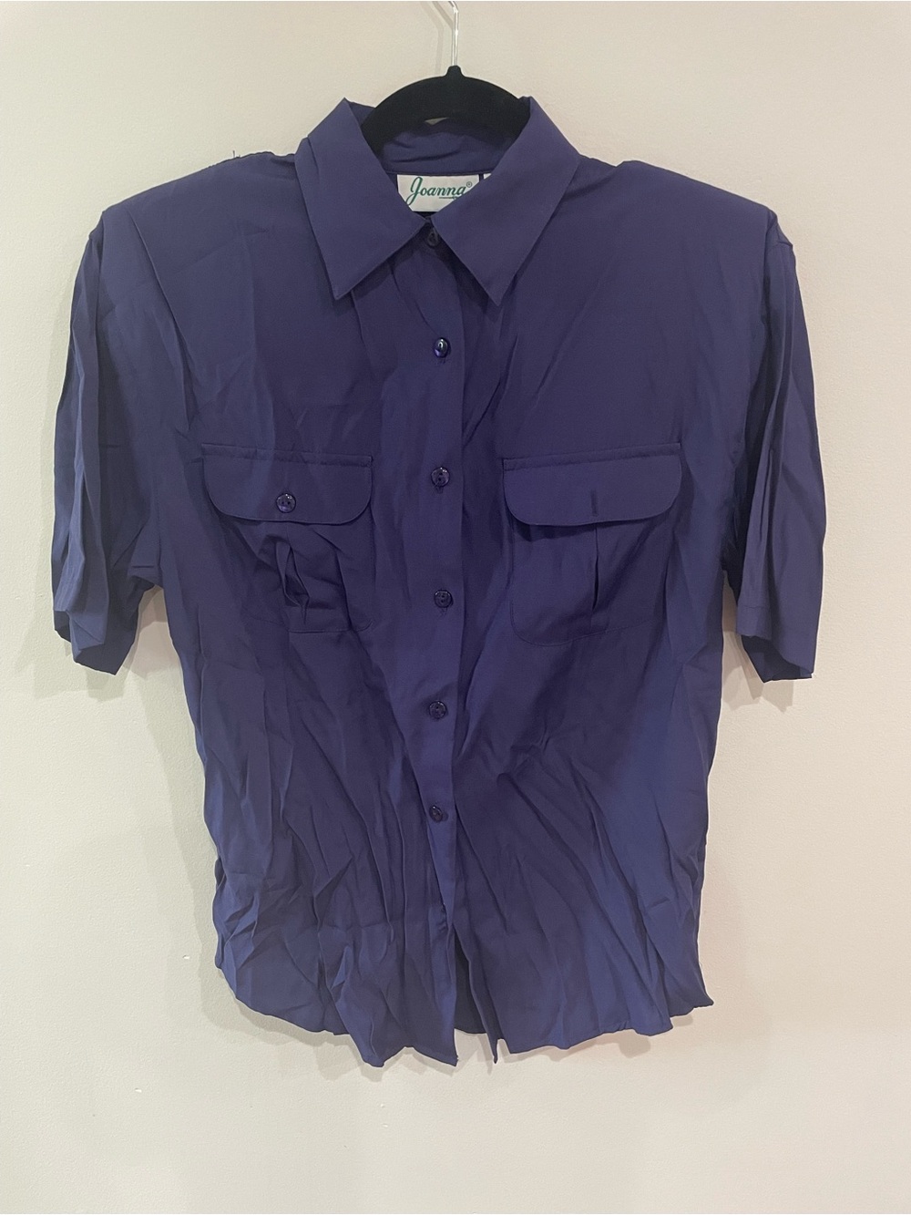 Vtg JOANNA PLUS Blouse Size Medium Blue Short Sleeve Shirt Top Lightweight